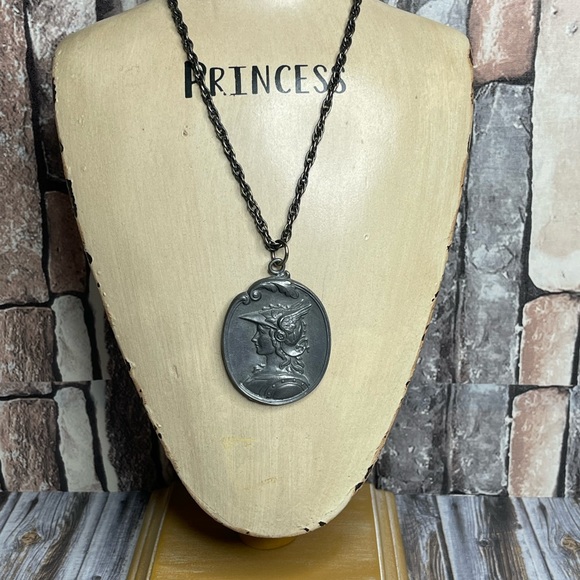 Pewter Mercury Winged Helmet Herald Necklace - Picture 3 of 5